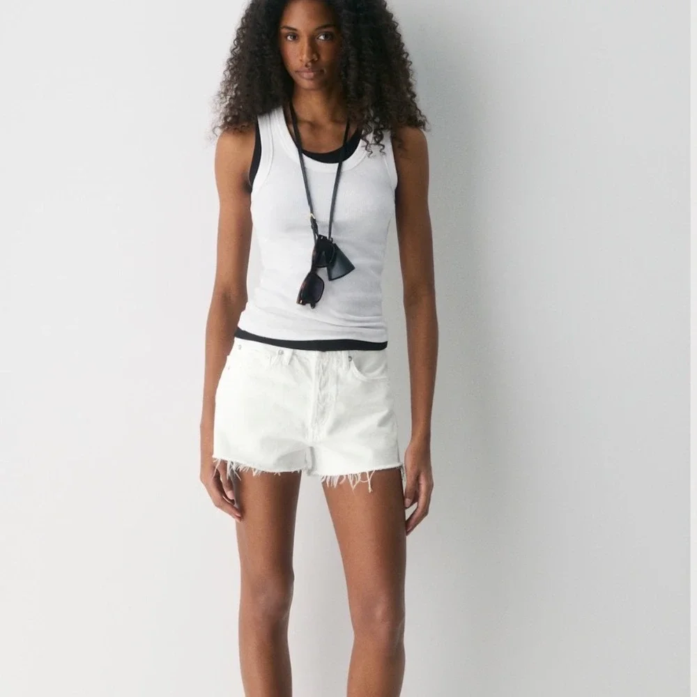 AGOLDE Mid-Rise Cut-Off Denim Shorts Repose White Button Fly Parker 26